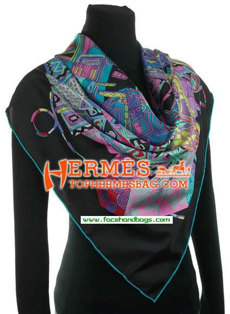 Hermes 100% Silk Square Scarf Black HESISS 130 x 130
